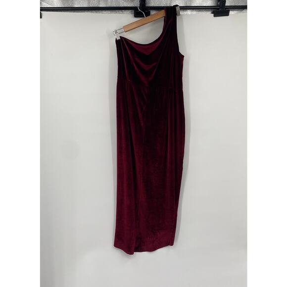Baltic Born Kourtney Velvet Midi Dress One Shoulder Tulip Hem Merlot Red XL - Picture 7 of 9
